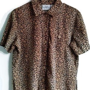 STUDIO EASE Leopard Print Buttoned Blouse